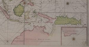 Handgekleurde kaart van Azie en Nieuw Holland uitgegeven in Amsterdam circa 1730 door J. Covens en C. Mortier.