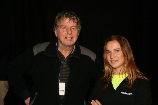 Laura Dekker en Henk de Velde in het Zeiltheater (Yvonne Ransijn - Fotobank Noord-Holland)