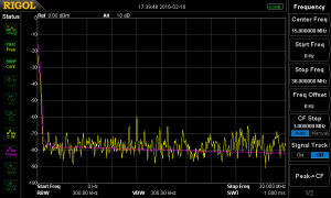 Schermbeeld van de spectrum analyser, in dit geval van 0-30 MHz