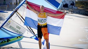 2016-08-14 20:08:36 RIO DE JANEIRO - Dorian van Rijsselberghe tijdens de laatste race RS:X tijdens de Olympische Spelen van Rio. ANP ROBIN UTRECHT
